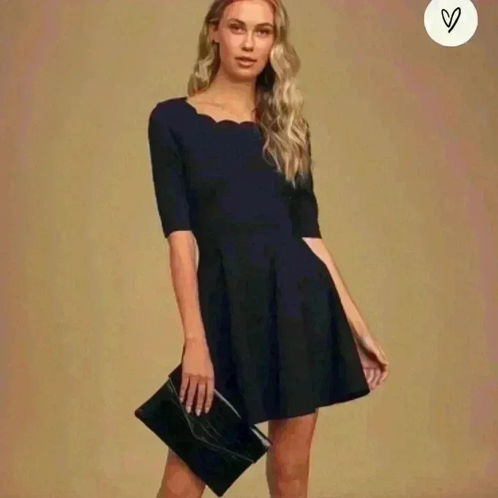 NWT Lulus Tip the Scallops Navy Scalloped Skater Dress, Womens Size Small